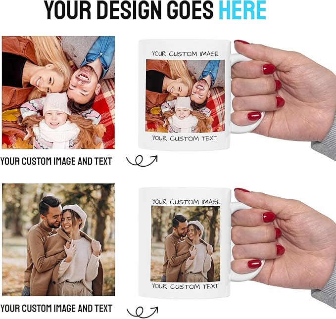 Personalized Coffee Mug – Custom Photo, Text, or Logo Ceramic Mug Tea Cup | Taza Personalizada with Picture or Message | Customized Gift Idea for Men & Women, Mom, Dad, Friends - White/Blue | 15oz