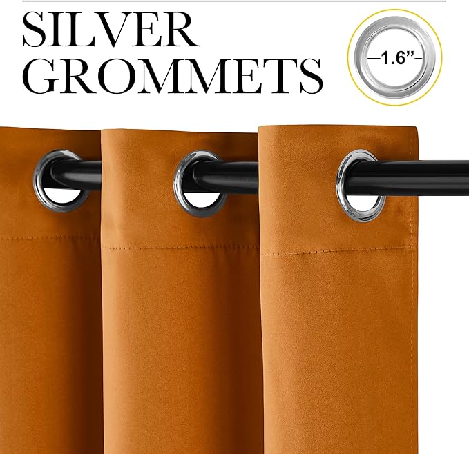NICETOWN Orange Curtains 84 inch Length 2 Panels, Grommet Faux Silk Thermal Drapes Light Reducing Energy Saving Privacy Window Treatments for Living Room, W52 x L84