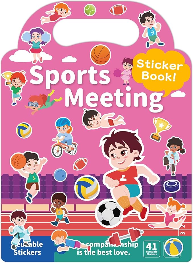 Benresive Reusable Sticker Book for Toddlers 2-4 Years, Fun Travel Stickers for Kids, Waterproof Sticker Books for Toddlers 1-3, Crafts Activities for Todddlers 1-3 2-4 3-5 - Sports