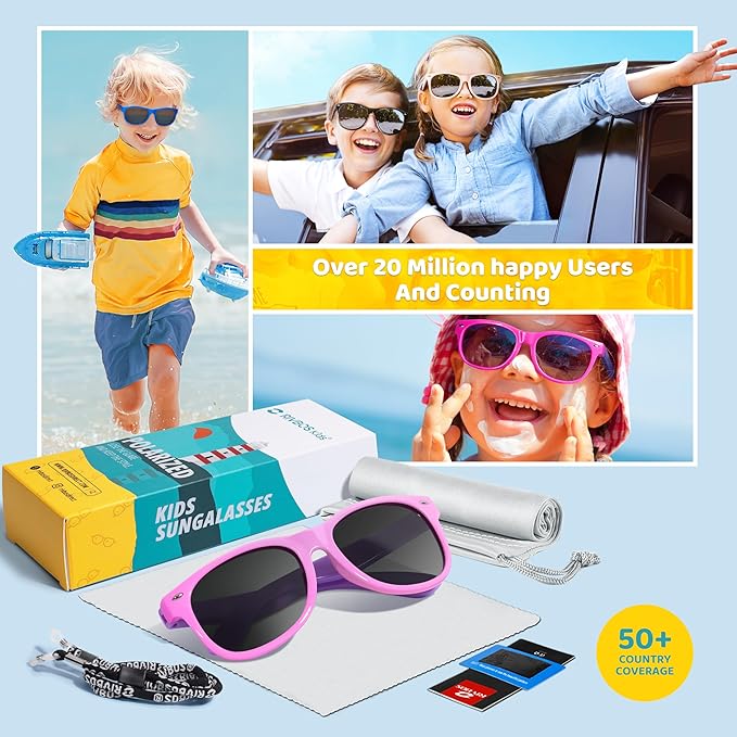 RIVBOS Kids Sunglasses Polarized UV Protection Flexible Rubber Glasses Shades with Strap for Boys Girls RBK004