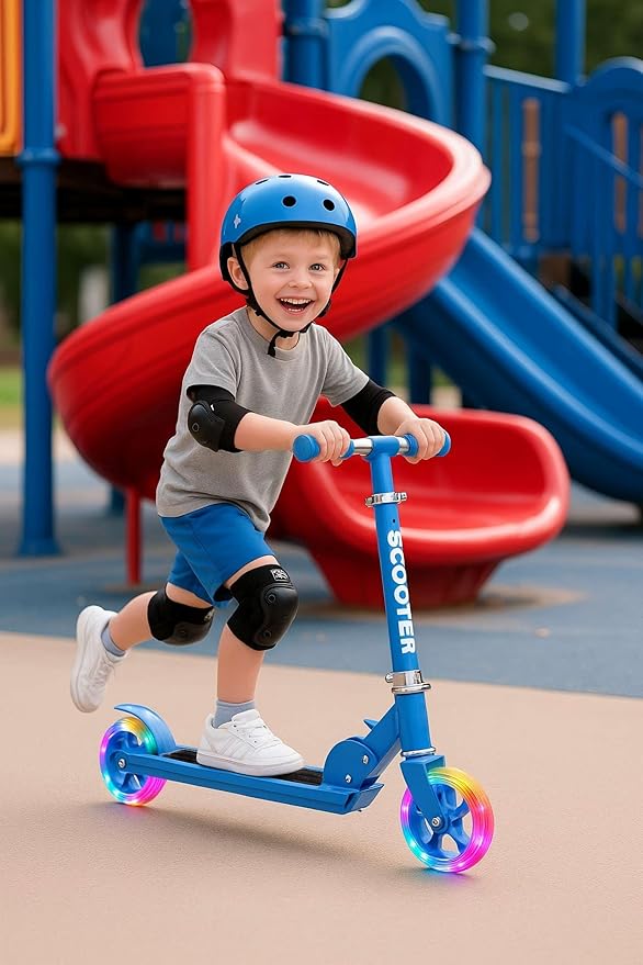 Scooter for Kids Ages 3+, 2 Wheels Kids Kick Scooter with Led Light Up & 3 Levels Adjustable, Lightweight Foldable for Boys&Girls
