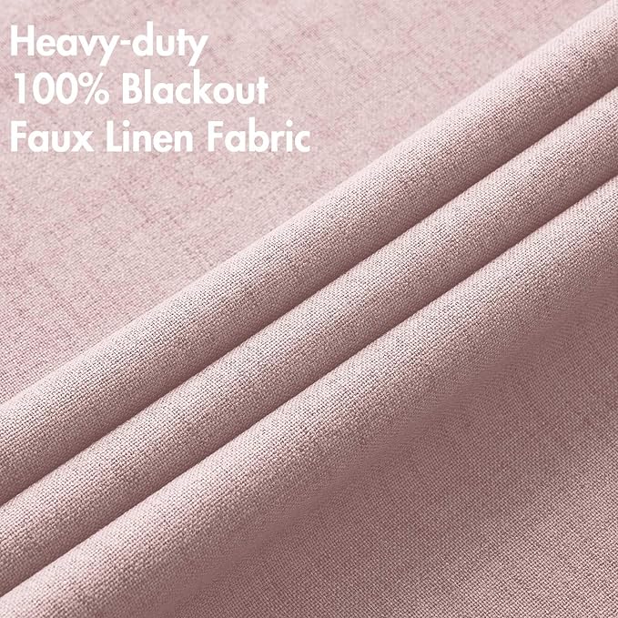 MIULEE Linen Texture Curtains for Bedroom Solid 100% Blackout Thermal Insulated Pink Curtains Grommet Room Darkening Drapes for Living Room Nursery 52x45 Inch (2 Panels)