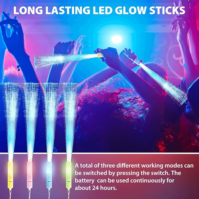 28 Pcs Sparkler Firework Sticks Glow Fiber Optic Wands, LED Flashing Sticks Light Up Toy for Adults Kids, Glow in The Dark Party Supplies Favor Bulk Magic Rave Decoration for Wedding Christmas Easter