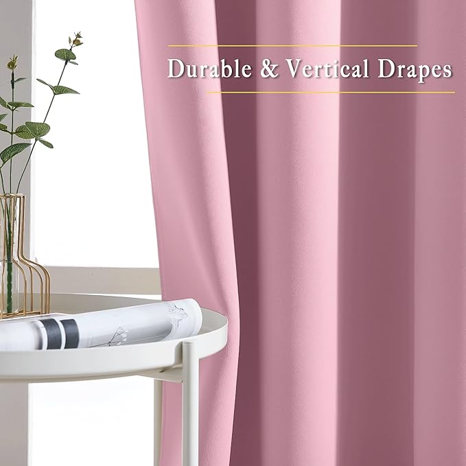 NICETOWN Crystal Pink Blackout Draperies Curtains - Window Treatment Thermal Insulated Solid Grommet Blackout Curtains/Drapes for Bedroom (Set of 2 Panels, 52 by 72 Inch, Crystal Pink)