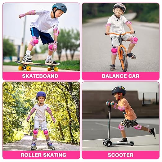 Youth/Kids Knee Pads Elbow Pads Wrist Guards Protective Gear Set for 3-15 Years Child Roller Skates, Skateboard, Cycling, Inline Skating, BMX Bike, Balance Bike, Scooter Riding and Other Outdoor Sports