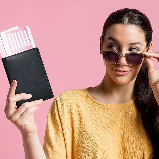 HIFA Leather Passport Holder, Handmade Passport Cover with Card and Ticket Slot - Genuine Leather, Elegant Design, Easy Access - Passport Case, Passport Wallet, Passport Holder