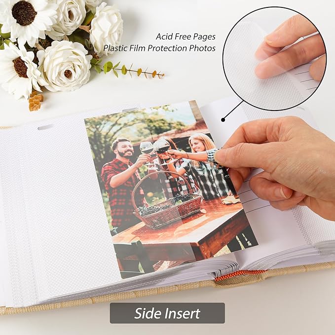 RECUTMS Photo Album with Memo Hold 100 4x6 Photos with Memo Areas, Slip in Pockets PU Leather Cover Small Photo Book with Front Window for Memories Couple Kids Family Pictures (Purple)