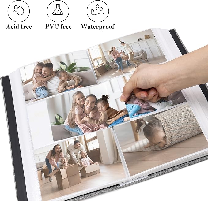 Vienrose Linen Photo Album 300 Pockets for 4x6 Photos Fabric Cover Photo Books Slip-in Picture Albums Wedding Baby Pink