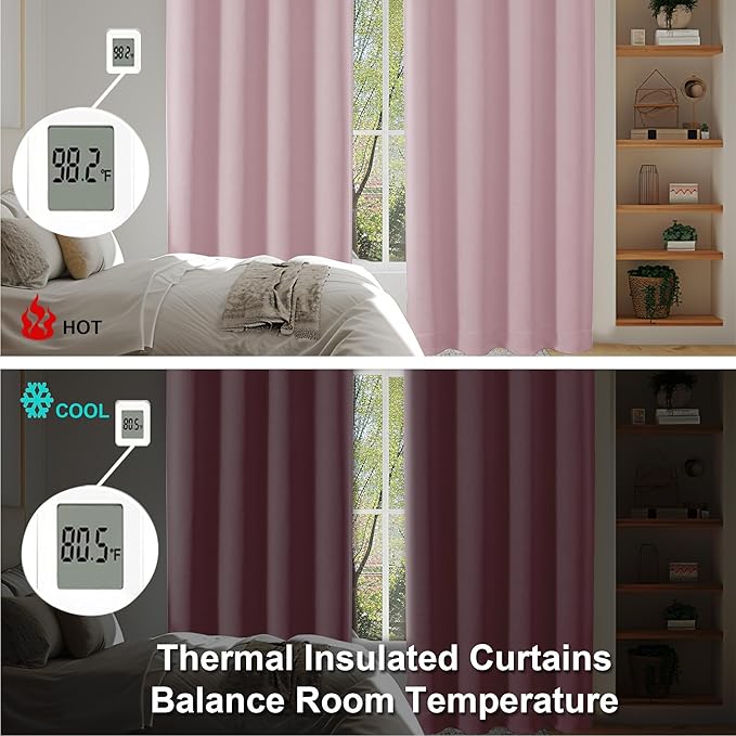 Simplebrand Ava Blush Short Blackout Curtains for Bedroom 45 Inches Long 2 Panels Set, Solid Thermal Insulated, Energy Saving Window Treatment Curtains Blackout Drapes, W40 x L45 Inch, Blush