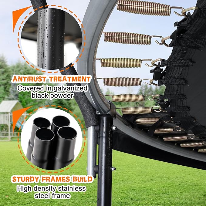 Trampoline 8FT 10FT 12FT 14FT 16FT, Recreational Trampolines with Enclosure Net and Ladder, Outdoor Anti-Rust Trampolines for Kids and Adults, ASTM Approved