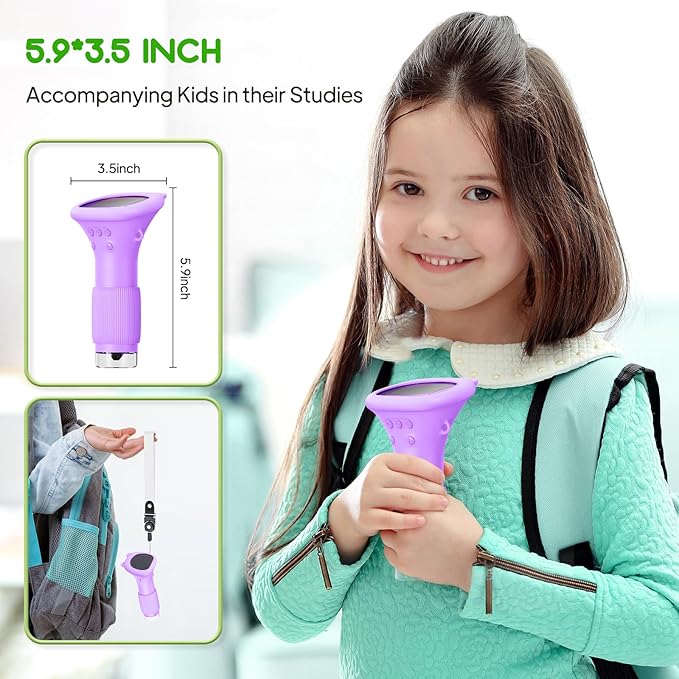 Microscope for Kids 200x Zoom 2-Inch HD Kids Microscope Camera - STEM Learning Kit | Portable Science Tool | Perfect for Ages 3-12 Girls | Purple