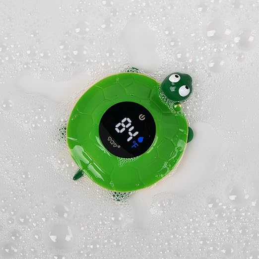 TKY Baby Bath Thermometer with LED Display-Rechargeable Water&Room Temperature Monitor, Floating Toy with Temp Alert, Waterproof for Newborns, Nurseries - Must Have Bath Essentials (Green Tortoise)