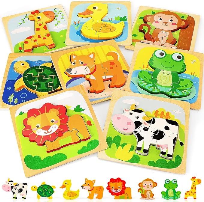 TOY Life Wooden Puzzles for Toddlers 2-4, Montessori Toys for 1 2 3 Year Old Toddler Boys Girls, Animals Jigsaw Puzzles, Educational Learning Toy Kids Puzzle, Best Gifts Toys for Baby Ages 1-3 2-4