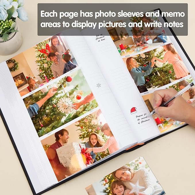 Photo Album 4x6 450 Photos with Writing Space,4 x 6 Photo Book Linen Cover with Front Window, 4x6 Picture Album, 450 Photos Photo Album Book for Wedding Kids Travel Family Baby Pictures (Black)