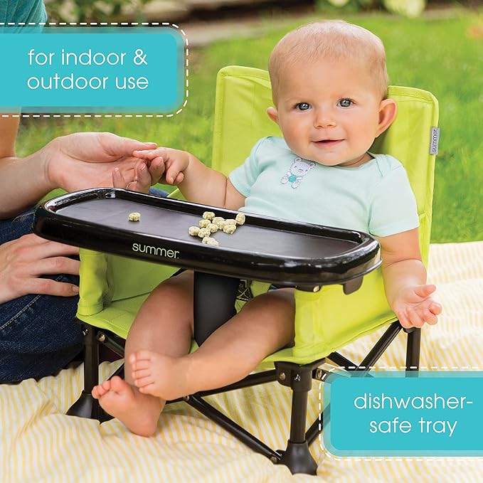 Summer by Bright Starts Pop 'N Sit Portable Booster Chair, Floor Seat, Indoor/Outdoor Use, Compact Fold, Green, 6 Mos - 3 Yrs