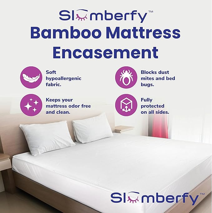 King Size Waterproof Bamboo Mattress Encasement by Slumberfy - Premium Skin-Safe Mattress Protector with 360° EZ Zipper, Lab-Tested Bed Bug, Zippered Encasement (76x80 in)