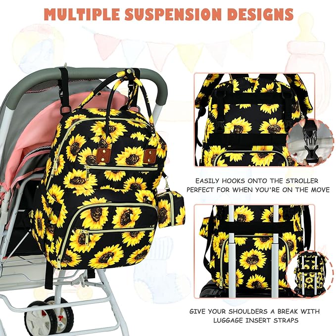 Baby Diaper Bag Backpack, Travel Diaper Bags for Baby Girl Boy Large Capacity Baby Bag Backpack for Women Sunflower