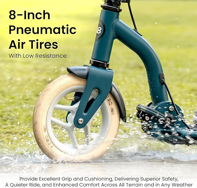 Aero Big Wheels Kick Scooter for Kids 6+, Teens & Adults | Light Up Wheels, Hand Brake, Rubber Deck Mat & Shock Absorption | Foldable & Height Adjustable