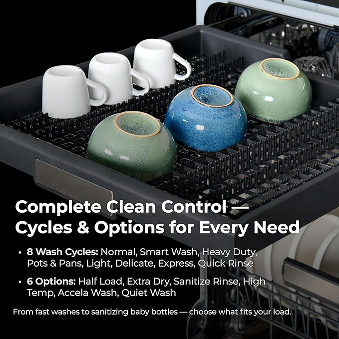 Kenmore 22-14629 24" Built-in Dishwasher-Quiet Tub with TurboDry, Leak, & SmartWash Soil Detection-15 Place Settings-49 DBA-Energy Star Certified, 24.61"D x 23.55"W x 33.88"H, Black