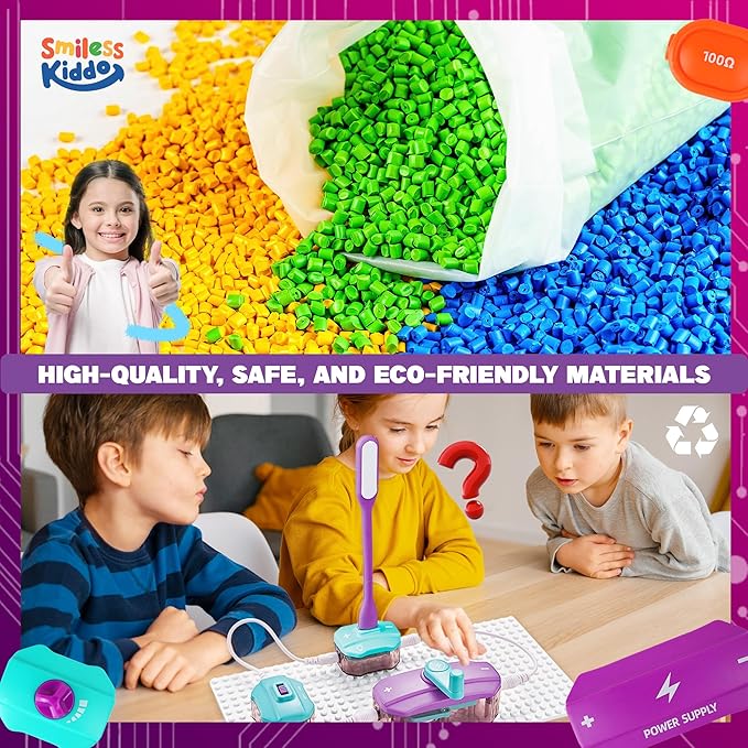 SMILESSKIDDO Circuit Board for Kids, 45 PCS DIY Electronics Exploration Kit with 100+ Projects, Physics Science Experiments, School Family STEM Educational Toy Gift for Kids 6+