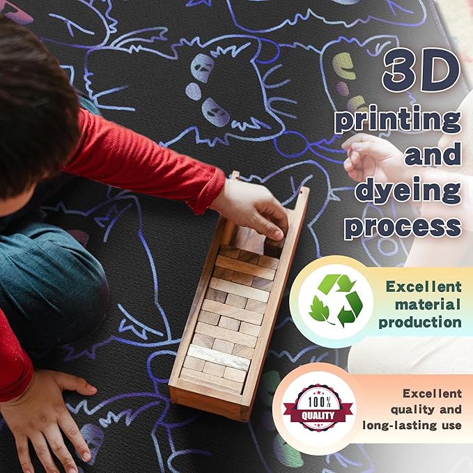 Black Play Cat Rug for Playroom for Boys Girls 3x4 Funny Cute Cat Cartoon Decor for Bedroom Living Room Non-Slip Comfy Floor Casual Mat Carpet Washable