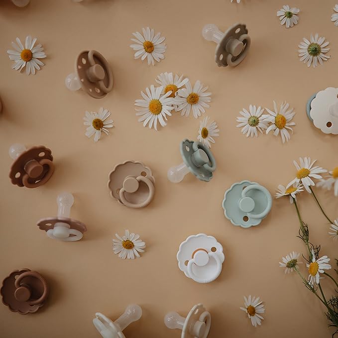 FRIGG Daisy SilkySoft Silicone Baby Pacifier | Made in Denmark | BPA-Free (Cappuccino/Cream, 6-18 Months)