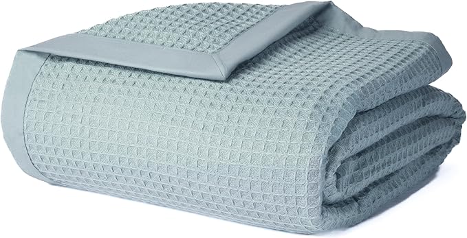 Salt Earth GOTS Certified 100% Organic Cotton Throw Blanket, 60" X 80" Blankets & Throws for Bed, Throw Blanket for Couch,Modern & Cozy Blanket, All Seasons Waffle Blanket, Soft Blanket (Silver Blue)