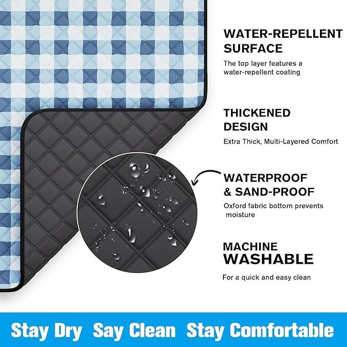 TigeJoy Extra Large Picnic Blanket Waterproof Foldable 80''x100'', Outdoor Picnic Mat Beach Blanket Sandproof for Park, Grass, Travel, Hiking, Camping Essentials, Gingham Picnic Blanket