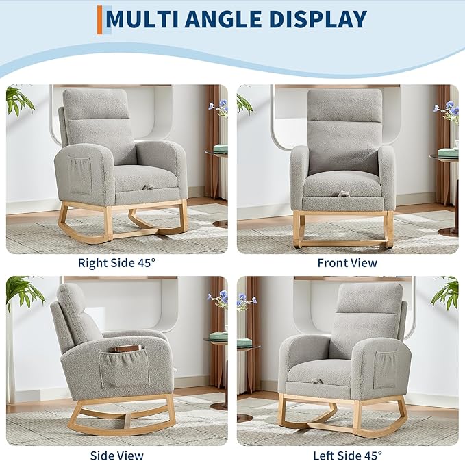 Rocking Chair Nursery, Nursing Rocking Chairs with Foot Rest for Mom Nursery, Rocker Glider Chair with High Backrest for Living Room, Bedroom, Upholstered Lounge Chair with Solid Wood Base for Relaxin