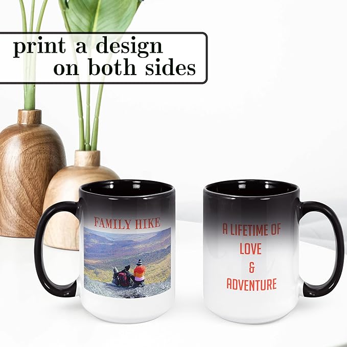 Personalized Coffee Mug, Magic Color Changing Photo Text 15 Oz Ceramic Mug, Customized Picture Name Tea Cup, Custom Fathers Day Mug, Taza Cafe Personalizadas Fotos,Gifts Women Men Mom, Black CC