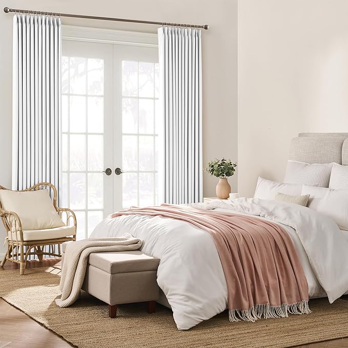 KEQIAOSUOCAI White Curtains 90 Inches Long 2 Panels Aesthetic Pinch Pleated Drapes with Hook Privacy Ceiling Floor Custom Made Memory Trained Curtain Panels for Bedroom Living Room 40x90