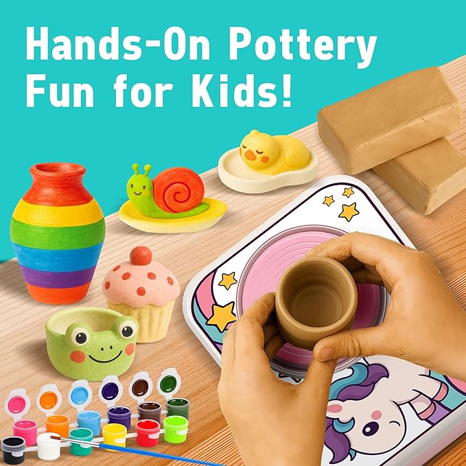 ROHSCE Ceramic Pottery Wheel Kit, Clay and Painting Set for Kids Creative Art Toys