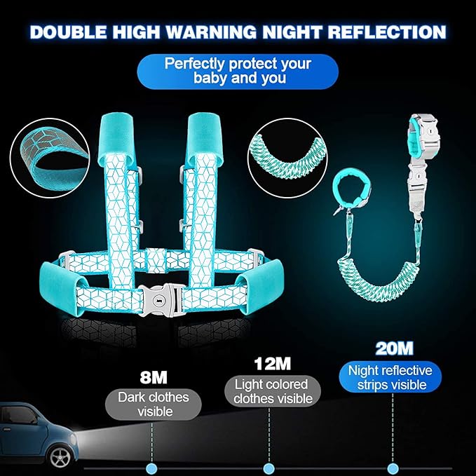 Toddler Leash for Walking, Toddler Safety Harnesses Leashes, Safety Harness with Lock for Kids, Anti Lost Wrist Link for Toddlers ，Upgrade with Reflective Tape Liner（6.5ft）for Kids