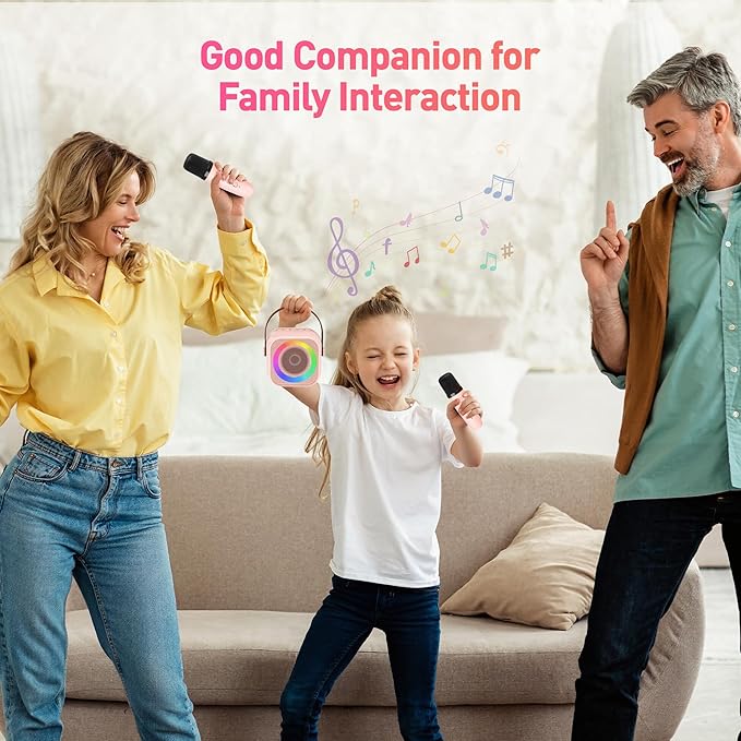Karaoke Machine for Kids Adults, Mini Portable Bluetooth Karaoke Speaker with 2 Wireless Microphone and Lights, Christmas Birthday Gifts for Girls Ages 4, 5, 6, 7, 8, 9, 10, 12+ Family Home Party