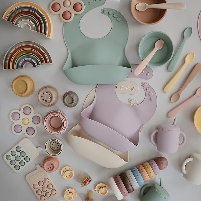 mushie Silicone Baby Feeding Spoons | 2 Pack (Dried Thyme/Natural)