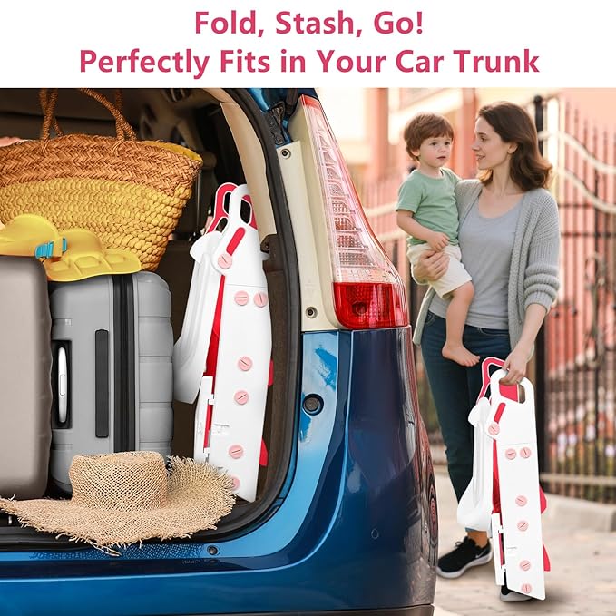 Easy Storage Potty Training Seat with Ladder, Adjustable Step and Toilet Seat Height, Easy-Grip Handles for Climbing, Foldable Portable Toddler Toilet Trainer, Perfect for Small Bathrooms