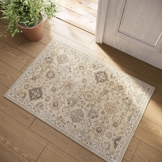 Machine Washable Boho Rugs for Entryway: Door Mat Indoor Entrance 2x3 Small Throw Rug Stain Resistant Non-Slip Low Pile Soft Carpet for Kitchen Front Door Indoor Entrance Entry Bedroom