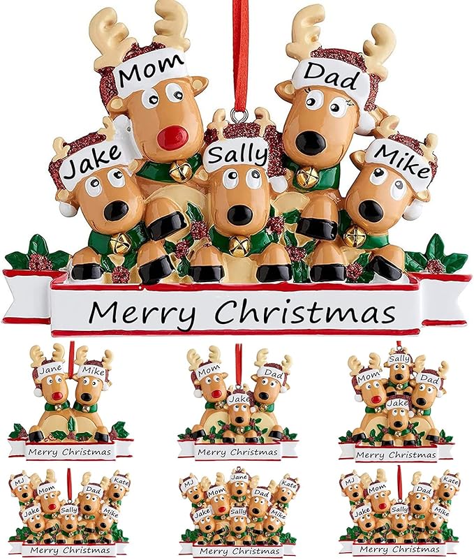 Personalized Christmas Ornaments 2025 Family of 2/3/4/5/6/7/8 Deer Christmas Ornaments Custom Name Customized Gifts for Xmas Tree,Family of 5