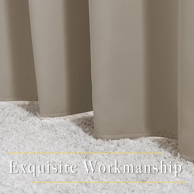 NICETOWN Room Darkening Taupe Curtains & Drapes for Living Room - Thermal Insulated Solid Grommet Sound Reducing Room Divider Privacy Window Treatments for Bedroom, 2 Panels, W66 x L84