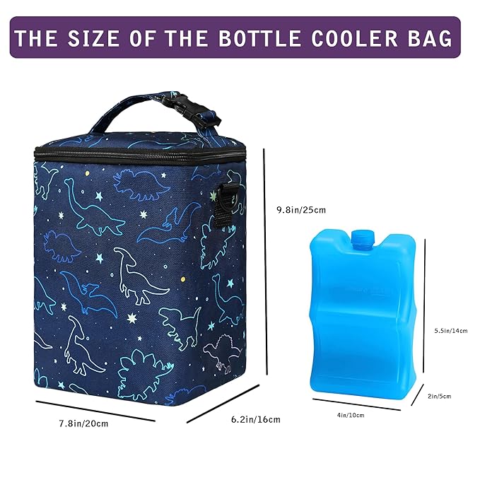 Breastmilk Cooler Bag with Ice Pack Fits 4 Bottles Up to 9 Ounce - Insulated Baby Bottle Cooler for Nursing Moms on the Go with Strap