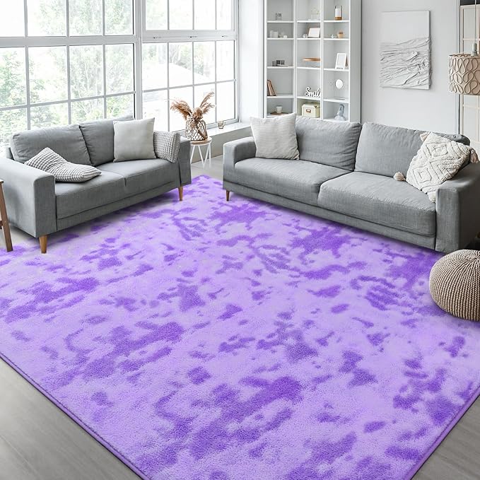 Kimicole 4x6 Washable Area Rugs for Bedroom Living Room, Low Pile Ulta-Thin Solid Color Rug, Non-Slip Soft Fluffy Carpet for Nursery Kids Room Dorm Room Home Decor (Purple)