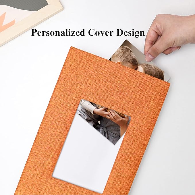 Vienrose Linen Photo Album 300 Pockets for 4x6 Photos Fabric Cover Photo Books Slip-in Picture Albums Wedding Baby Orange