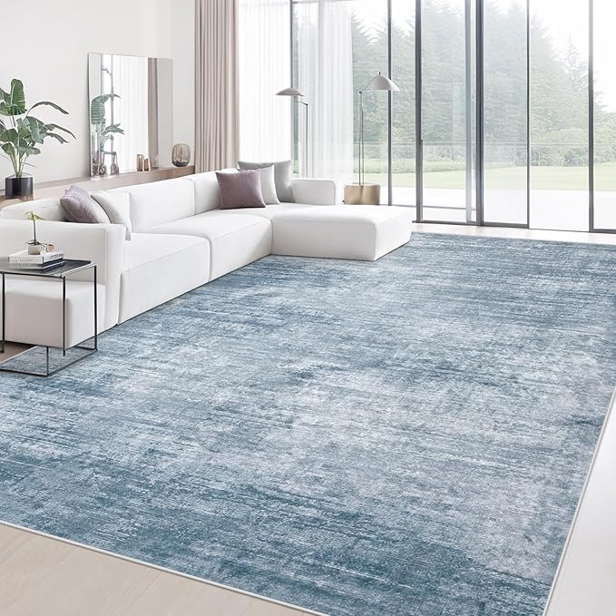 Area Rugs 10x14 Living Room: Washable Rug Modern Abstract Large Rugs Soft Non Slip Neutral Rug Stain Resistant Indoor Carpet for Bedroom Kitchen Dining Room Home Office Rugs(Blue, 10'x14')