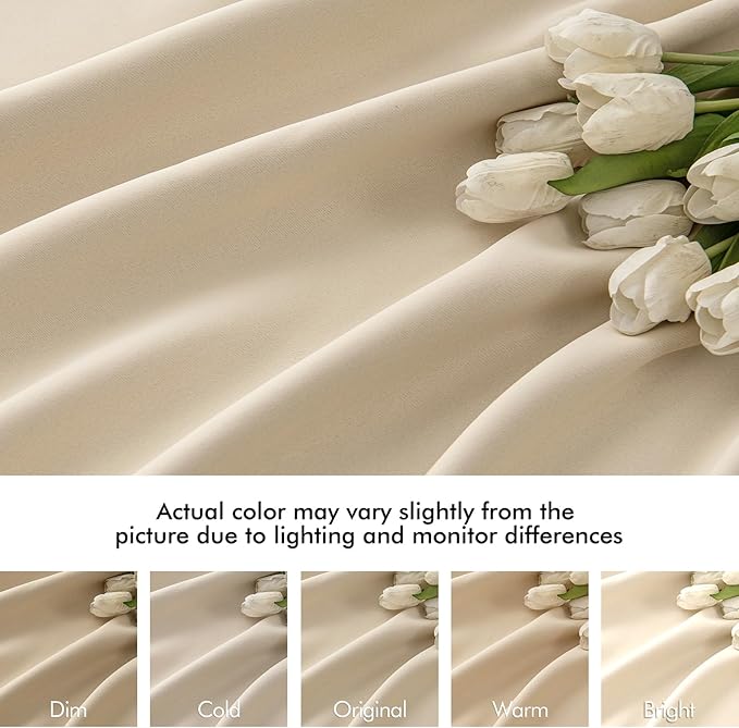 MIULEE Cream Beige Back Tab Light Blocking Curtains 72 Inch Length 2 Panels Set for Living Room Bedroom Privacy, Rod Pocket/Pinch Pleat Thermal Insulated Room Darkening Pleated Blackout Drapes