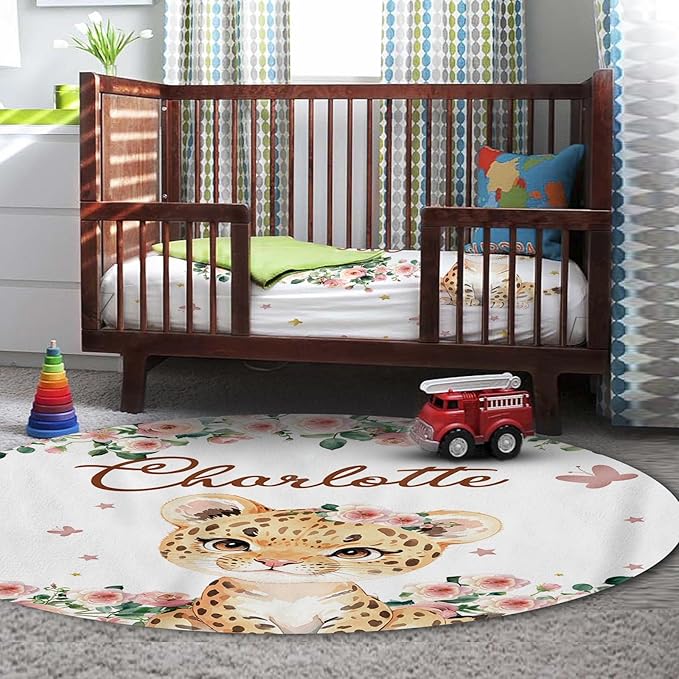Personalized Nursery Crib Bedding Set: Custom Name 5 Piece Baby Crib Sets with Floral Leopard Design - Toddler Double Layer Blanket Set, Comfortable Crib Bed Sheets for Baby Grils