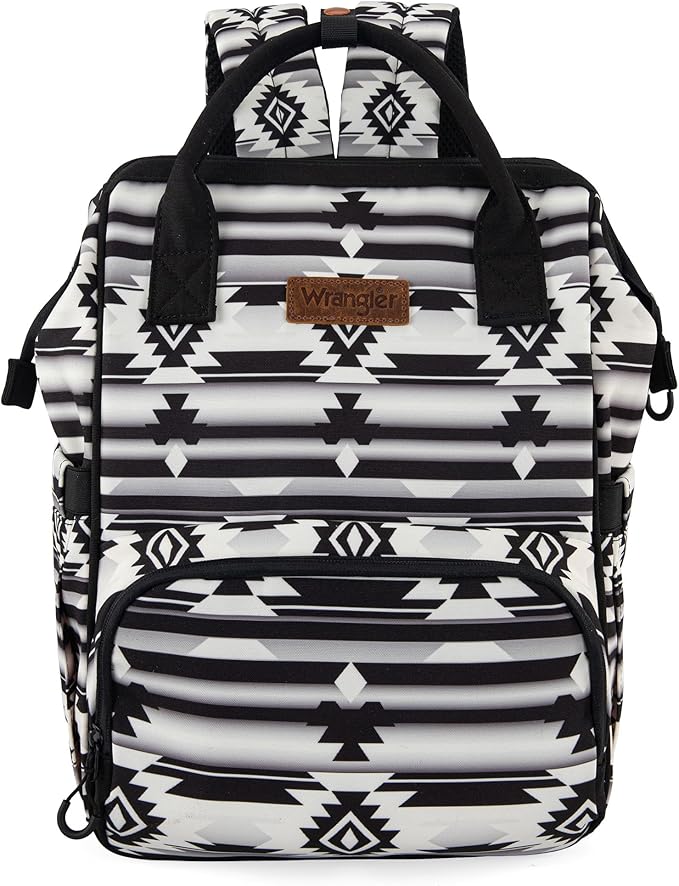 Wrangler Diaper Bag Backpack Aztec Travel Backpack Purses Western Multi-Function Baby Bags for Mom with Waterproof Insulated Pockets