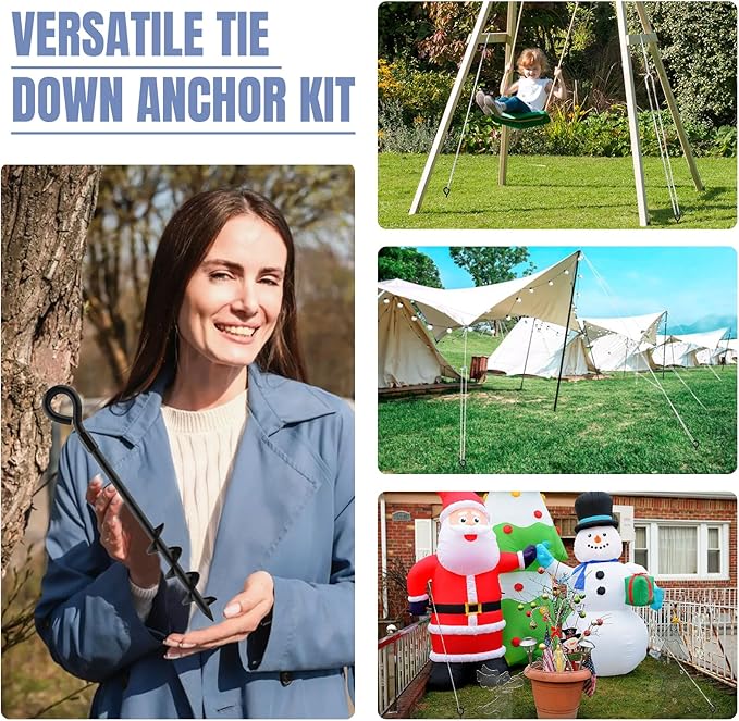 Eurmax USA Trampoline Stakes Screw in Tent Stakes Parts Heavy Duty for Canopies,4-Pack Outdoor Anchor Kit with Straps(Black)