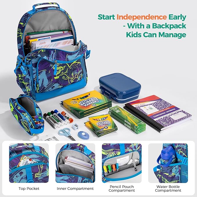 Choco Mocha Lightning Backpack for Boys, Elementary School Backpack for Boys Ages 6-8 Kids Kindergarten Backpack Bookbag 17 Inch with Chest Strap, Blue