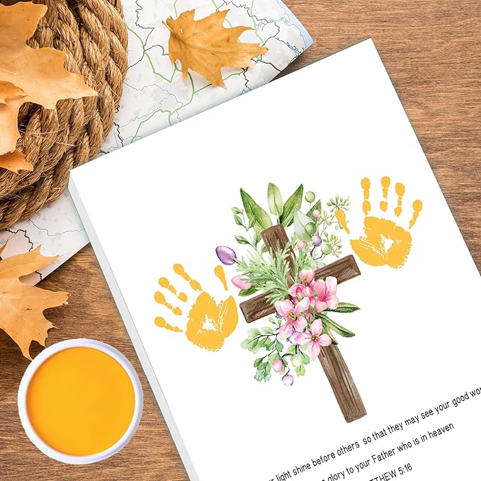SHLINCO Handprint Keepsake DIY Kit, Baby's First Holiday Keepsake, Bible Verse, Family Footprint Art for Kids, 7.8x9.8 Inch Canvas, Suitable for Desktop Wall Ornaments