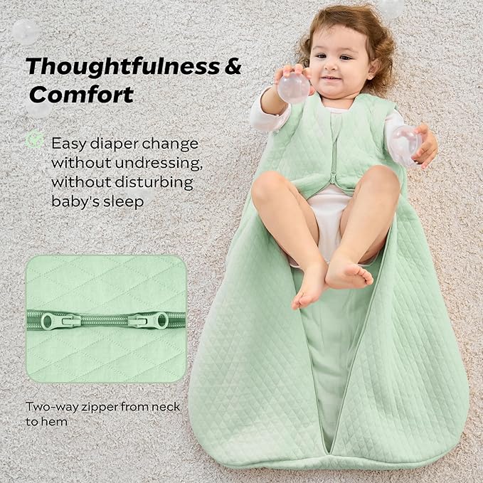 JELLYMONI Baby Sleep Sack TOG 2.5, 6-12 Months Winter Baby Wearable Blanket, 100% Cotton Infant Sleeping Sack 2-Way Zipper Warm Quilted Sleepsack